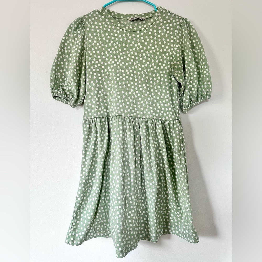 ASOS minty green Polka Dot mini dress with puff sleeves size small babydoll